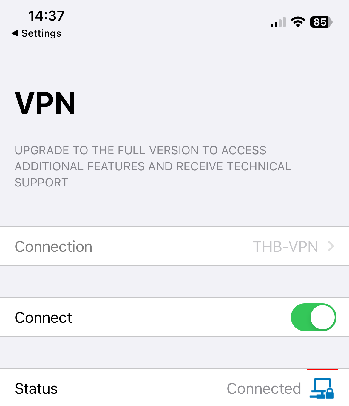 iPhone Screen VPN Verbinden
